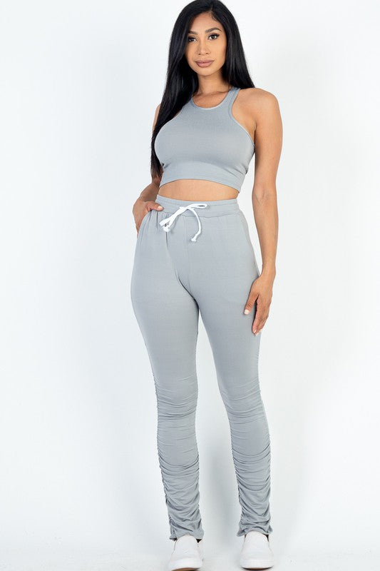 Crop Top & Ruched Drawstring Pants Set