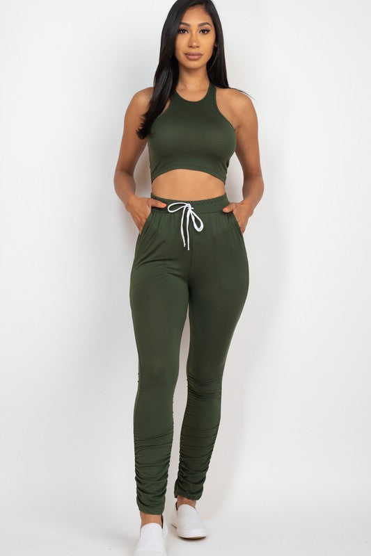 Crop Top & Ruched Drawstring Pants Set