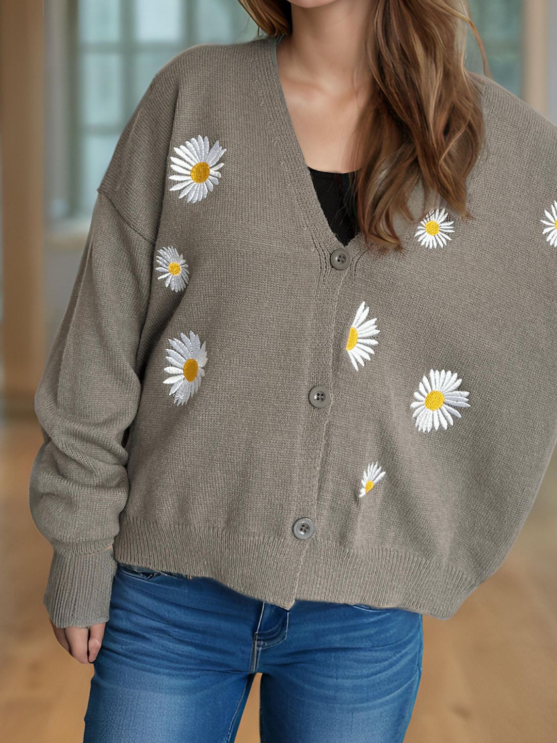 Daisy Button Up V-Neck Cardigan