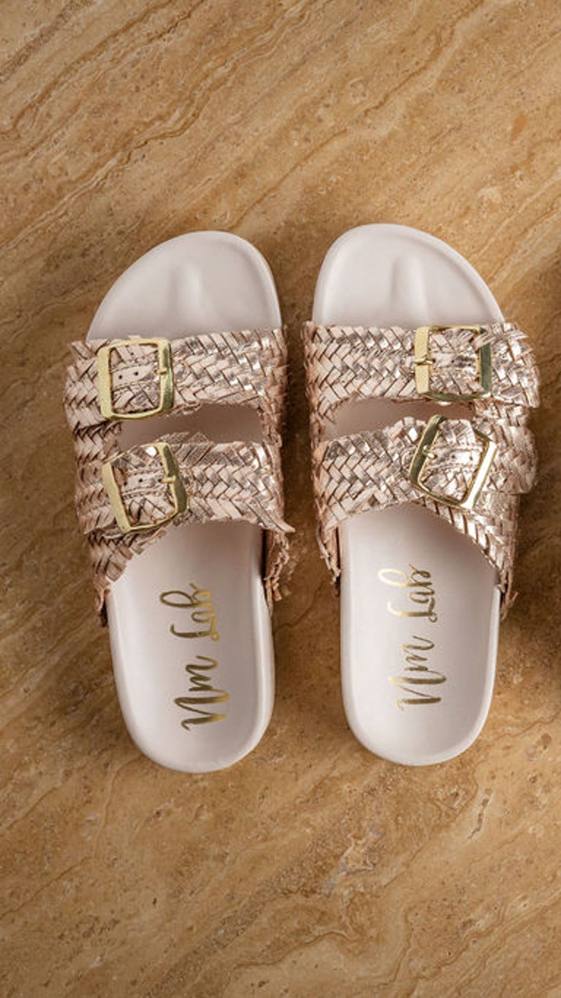 Intertwine Dual Woven Strap Slide in Champagne